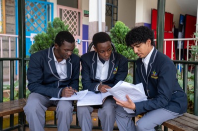 Senior pupils studying together at Huda Integrated School